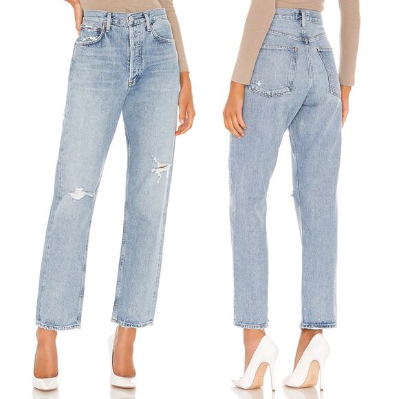 AGOLDE 90s Loose Fit Mid Rise Jeans Captured Distressed Women’s Size 27 Cotton - Picture 1 of 8